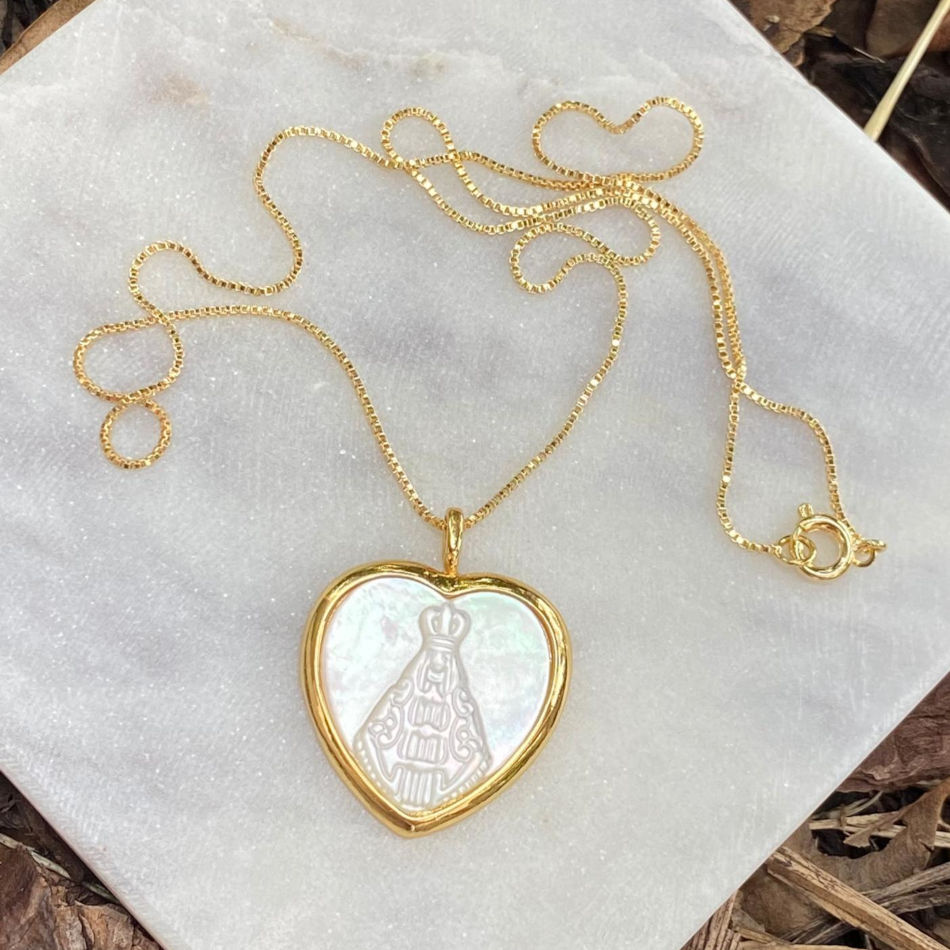 Mother Of Pearl Virgin Mary Necklace