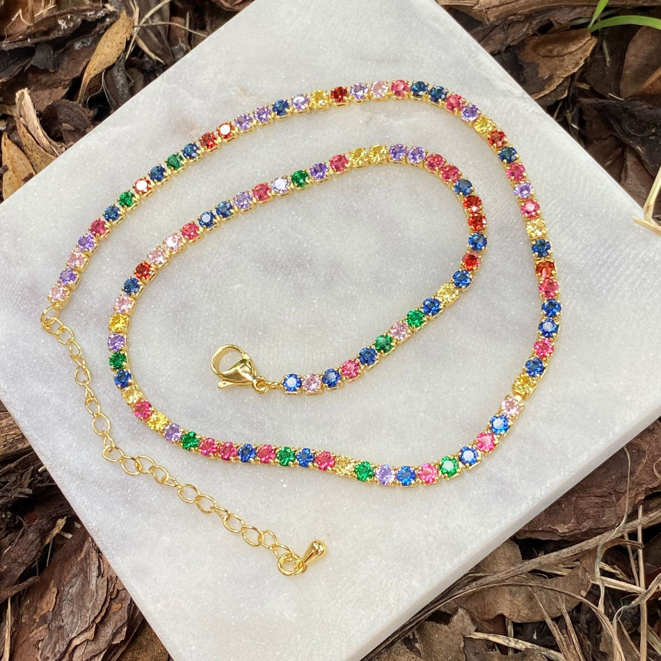 Rainbow Cubic Zirconia Tennis Choker Necklace